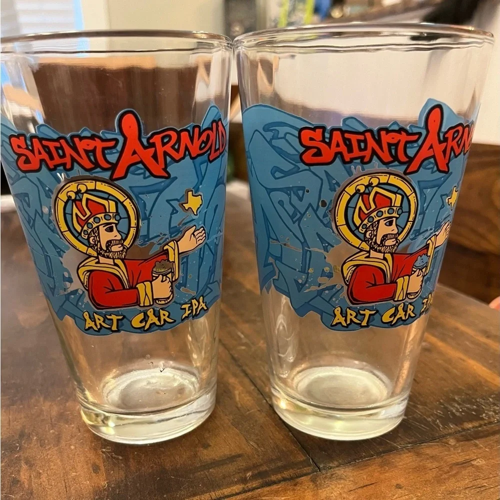 2 Saint Arnold art car IPA pint glasses
